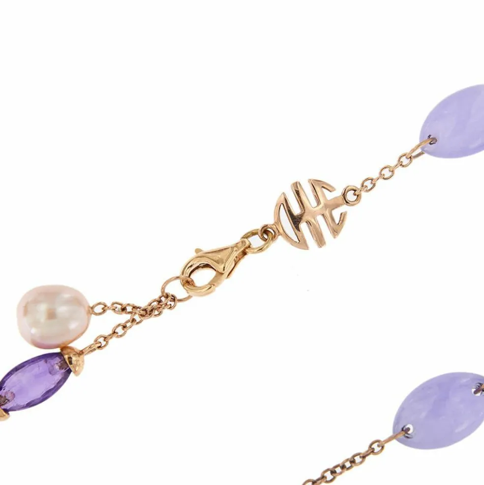 Collier améthystes, jades et perles