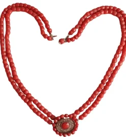 Collier ancien 2 rangs de corail facetté avec motif central - 19ème siècle