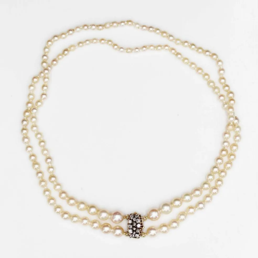 Collier ancien double rang de perles de culture