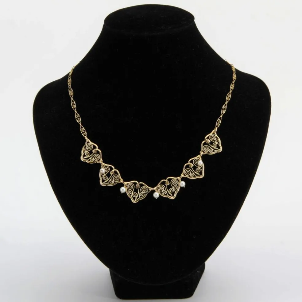 Collier ancien draperie en or et perles de culture