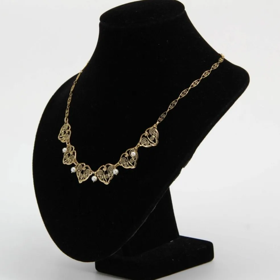 Collier ancien draperie en or et perles de culture