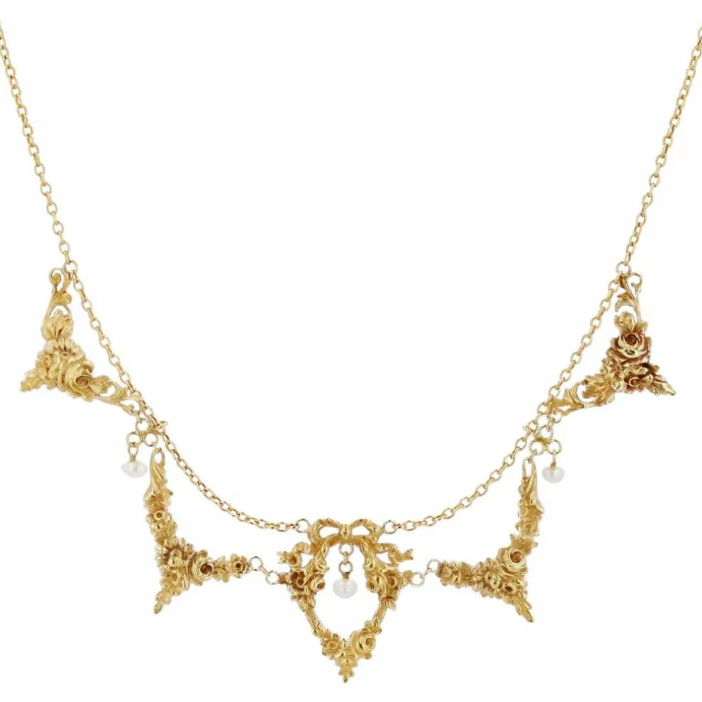 Collier ancien draperie or et perles