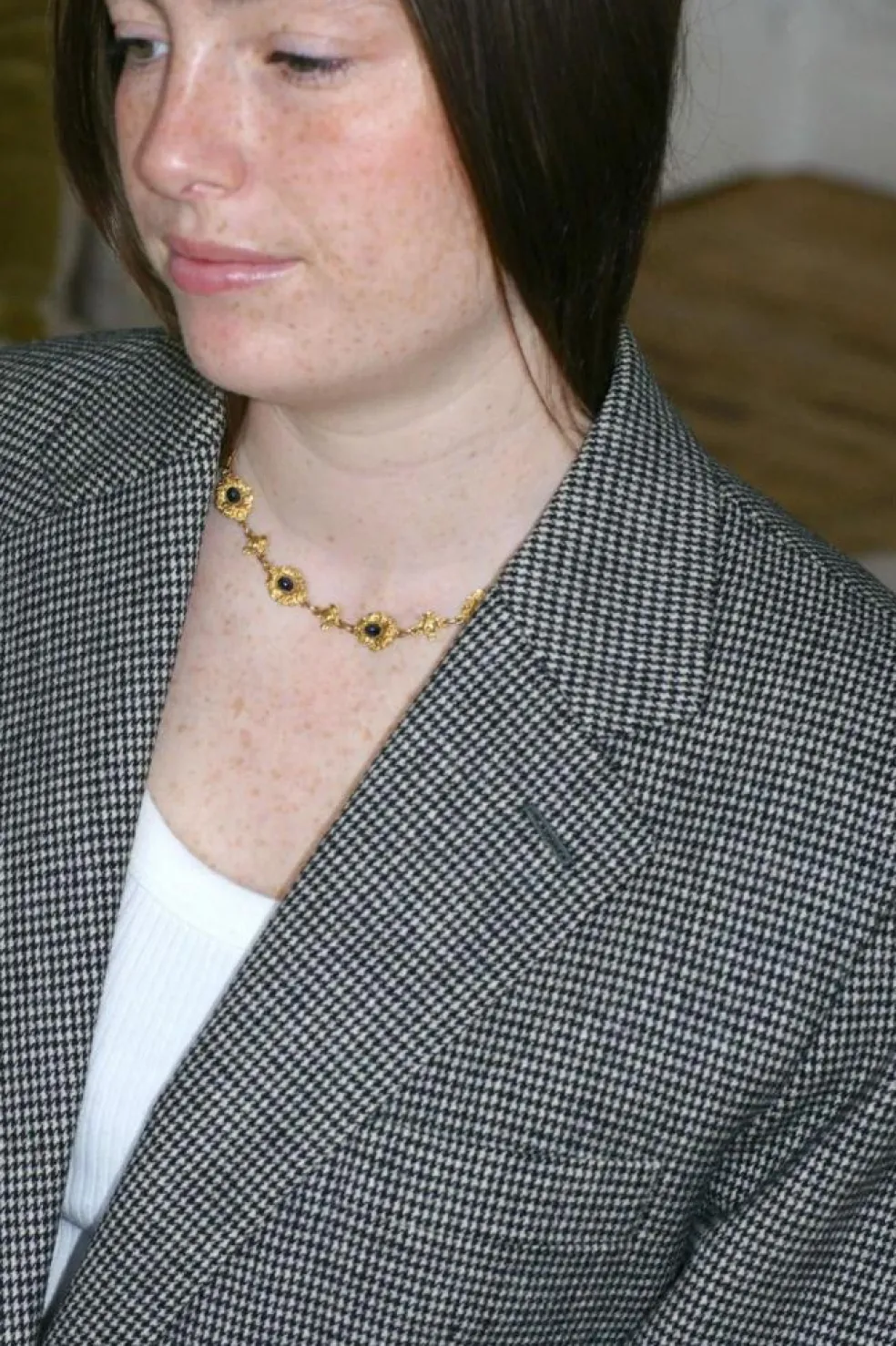 Collier Ancien Draperie Or Jaune et Saphir