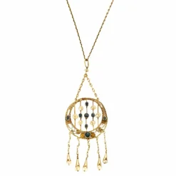 Collier ancien en or jaune, saphir et perles fines baroques