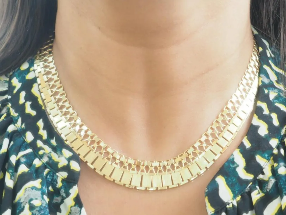Collier ancien maille plate en or jaune
