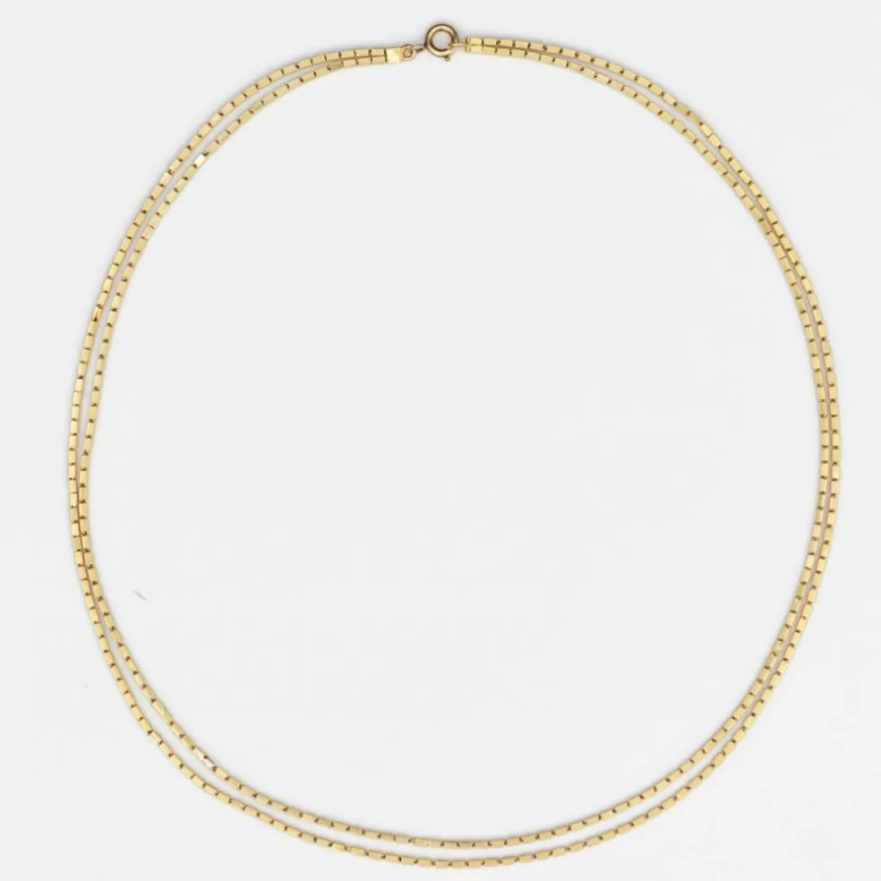 Collier ancien maille rectangulaire double rang en or