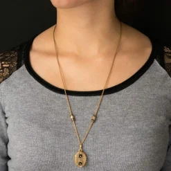 Collier ancien médaillon et coulants émaillés et diamants