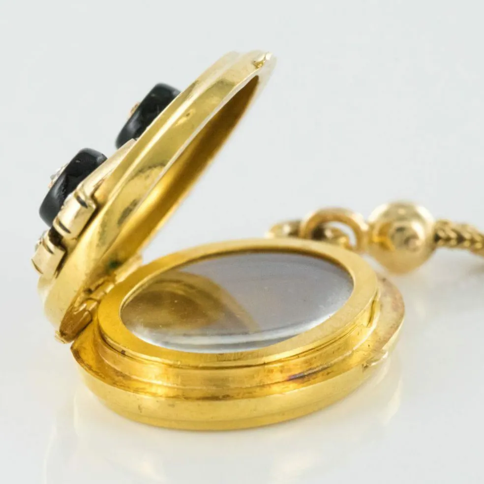 Collier ancien médaillon et coulants émaillés et diamants