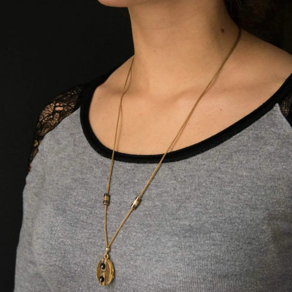 Collier ancien médaillon et coulants émaillés et diamants