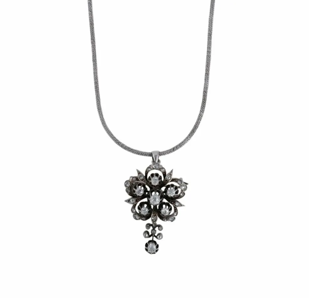 COLLIER ANCIEN OR, ARGENT & DIAMANTS