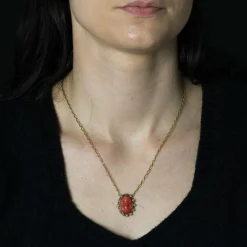 Collier ancien or jaune camée corail et perles fines