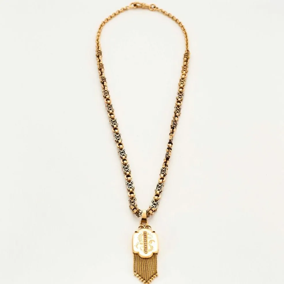 Collier ancien or jaune début XXe avec pendentif.