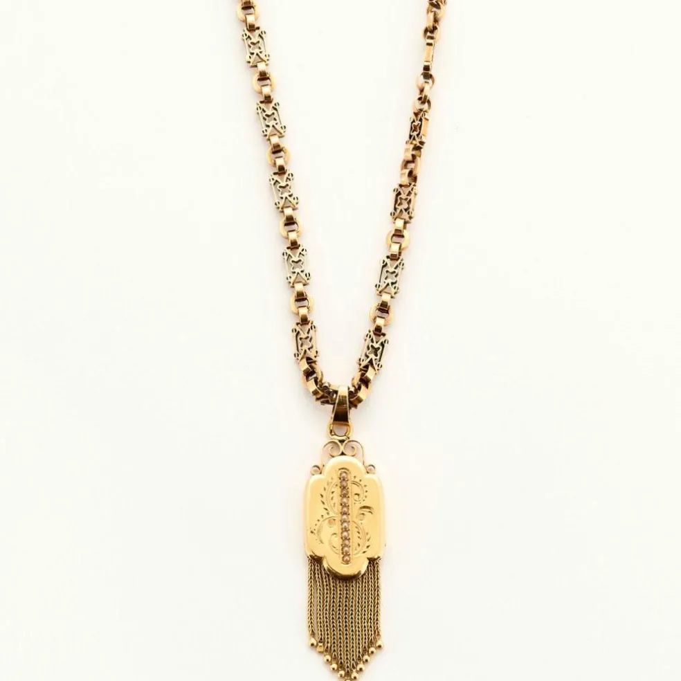 Collier ancien or jaune début XXe avec pendentif.