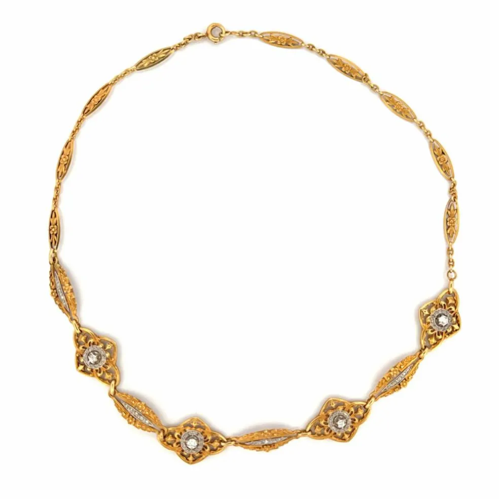 Collier Ancien Or Jaune 18k & Diamants
