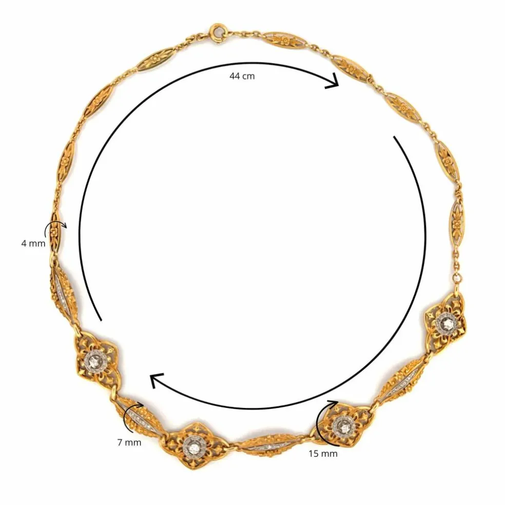 Collier Ancien Or Jaune 18k & Diamants