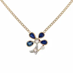 Collier ancien trèfle à quatre feuilles saphirs et diamants