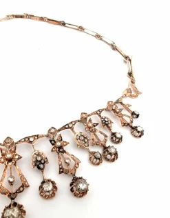 Collier ancien unique en or rose 18 carats et diamants