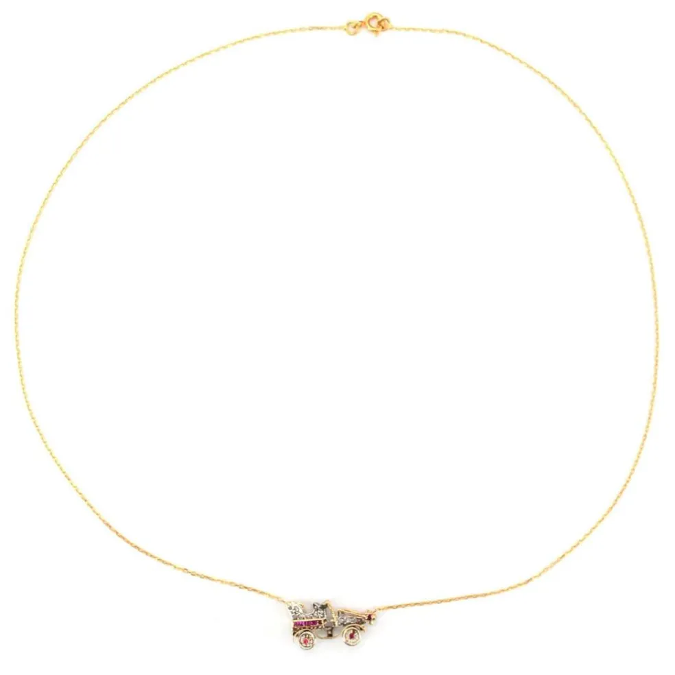 Collier ancien voiture en diamants et rubis