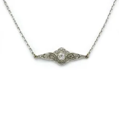 Collier Art Déco or blanc diamants