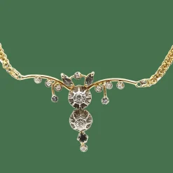Collier art déco or jaune platine diamant, saphirs