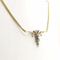 Collier art déco or jaune platine diamant, saphirs