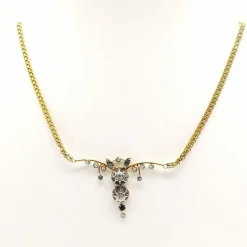 Collier art déco or jaune platine diamant, saphirs