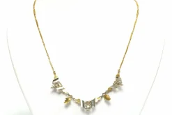 Collier Art Déco or jaune et blanc, perles et diamants taille rose