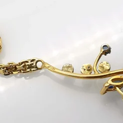 Collier art déco or jaune platine diamant, saphirs