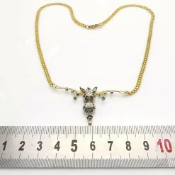 Collier art déco or jaune platine diamant, saphirs