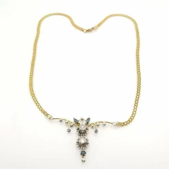 Collier art déco or jaune platine diamant, saphirs