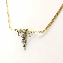 Collier art déco or jaune platine diamant, saphirs