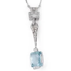 Collier Art Déco Platine Aigue marine