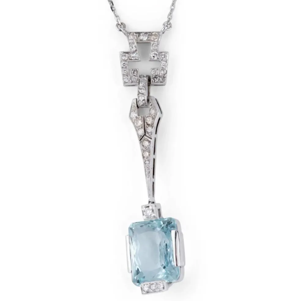 Collier Art Déco Platine Aigue marine