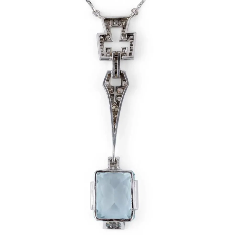 Collier Art Déco Platine Aigue marine