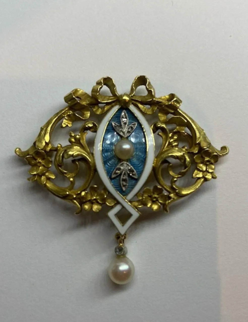 Collier Art Nouveau Diamants Email Perles