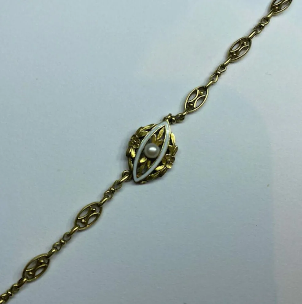 Collier Art Nouveau Diamants Email Perles