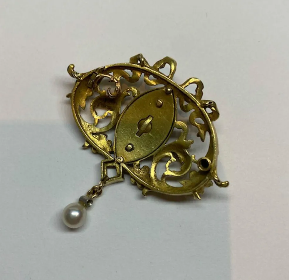 Collier Art Nouveau Diamants Email Perles