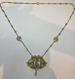 Collier Art Nouveau Diamants Email Perles