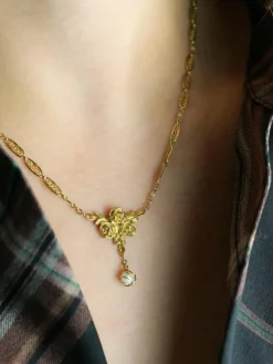 Collier Art Nouveau maille filigrane or jaune perles fines