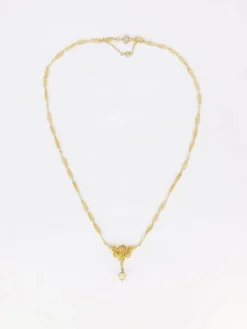 Collier Art Nouveau maille filigrane or jaune perles fines