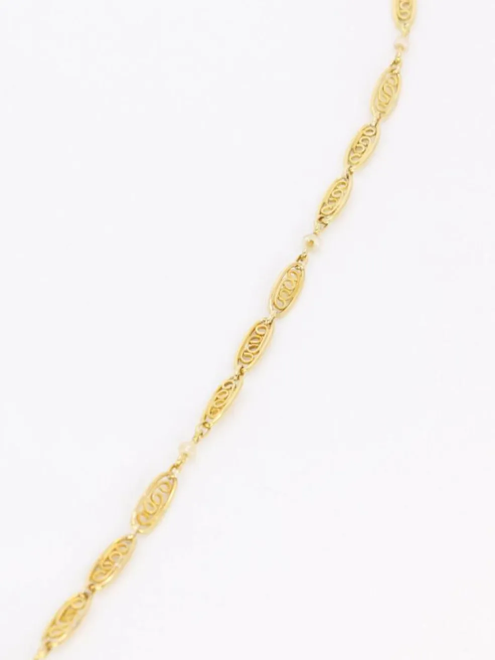 Collier Art Nouveau maille filigrane or jaune perles fines