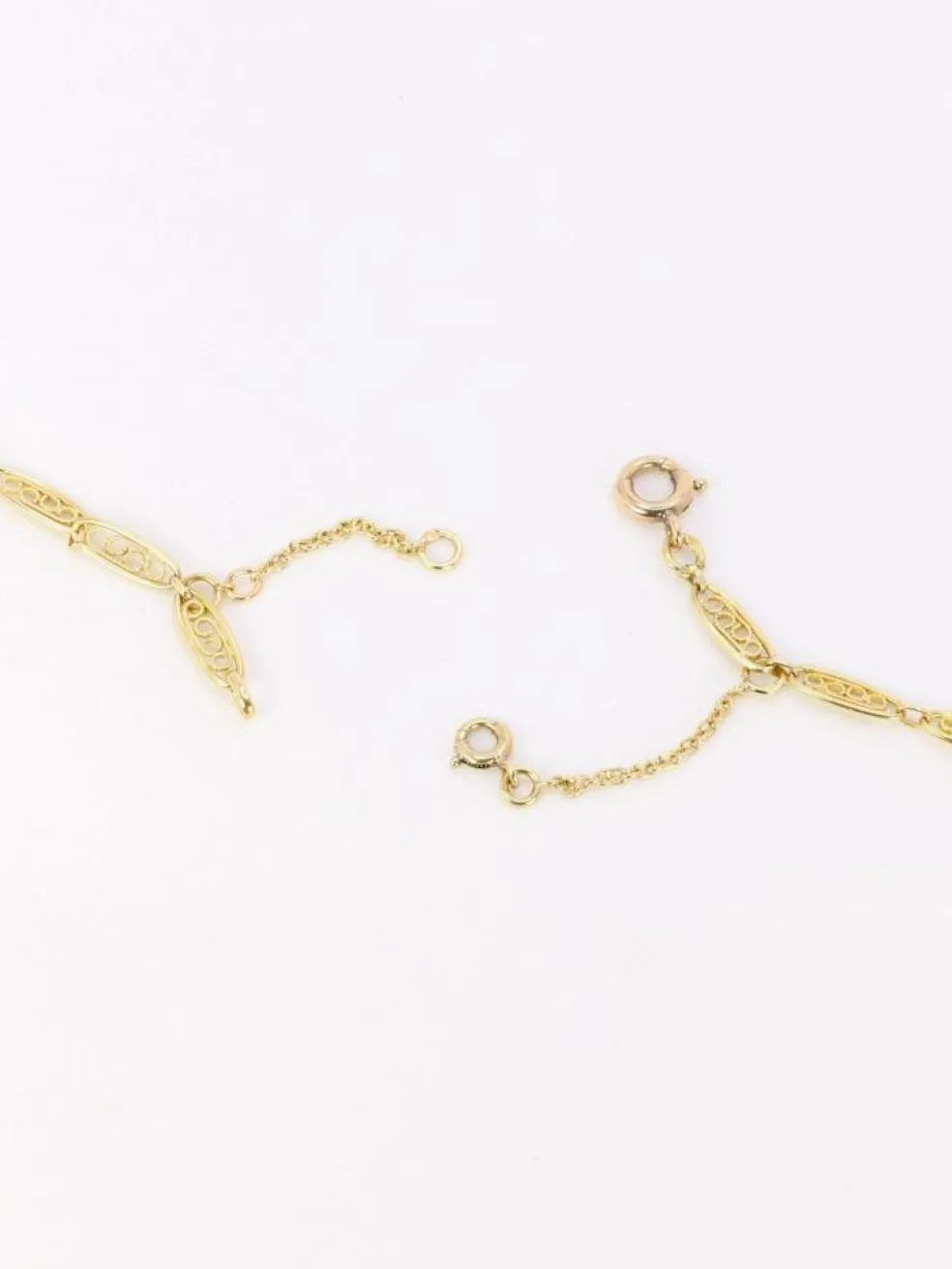 Collier Art Nouveau maille filigrane or jaune perles fines