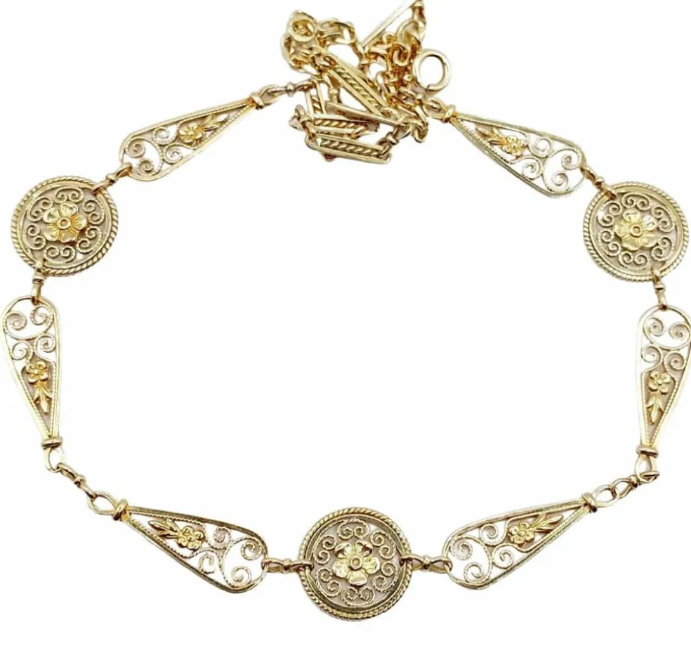 Collier Art Nouveau or jaune motifs filigranés et fleuris (circa 1910)