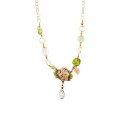 Collier avec fleur en émail et pierres précieuses