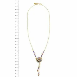 Collier avec fleur en émail, diamant, améthystes et perles