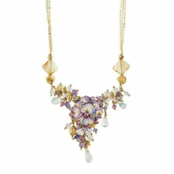 Collier avec fleur émaillée, diamants et pierres précieuses