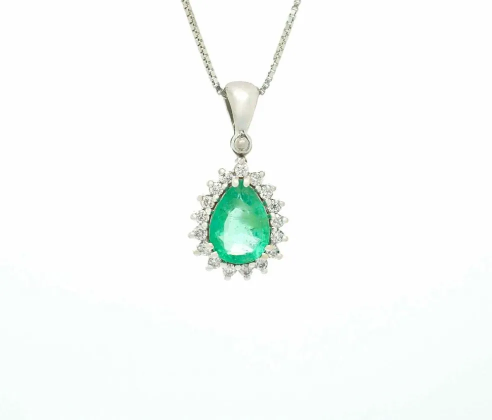 Collier avec émeraude brésilienne et diamants