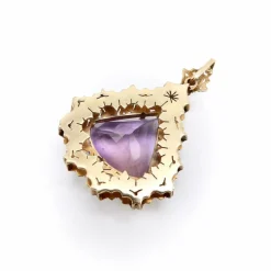 Collier avec pendentif en améthyste moderniste du milieu du siècle en or 14 carats