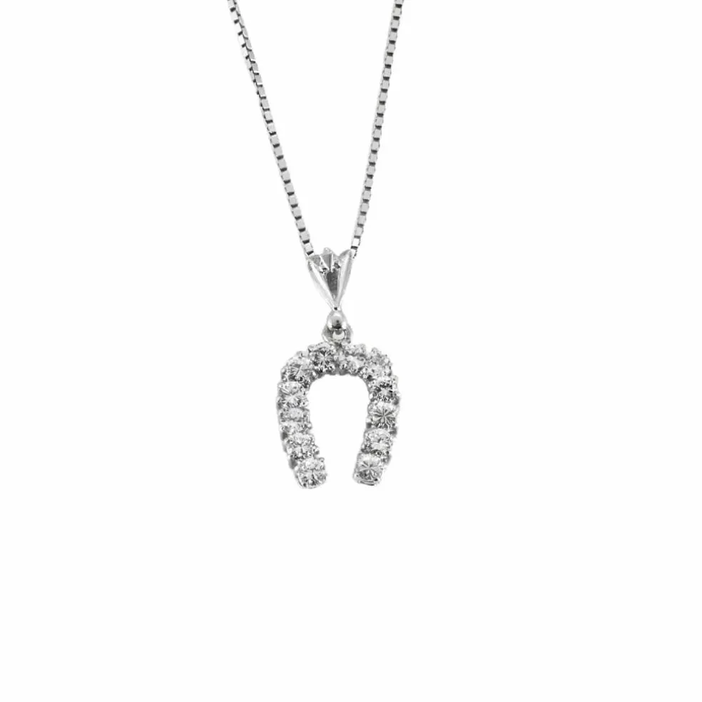 Collier avec Pendentif Fer à Cheval Or Blanc et Diamants
