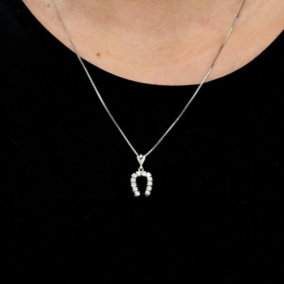 Collier avec Pendentif Fer à Cheval Or Blanc et Diamants